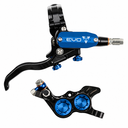 HOPE TECH 4 EVO GR4-rem zwart/blauw — remhendel en remklauw op witte achtergrond