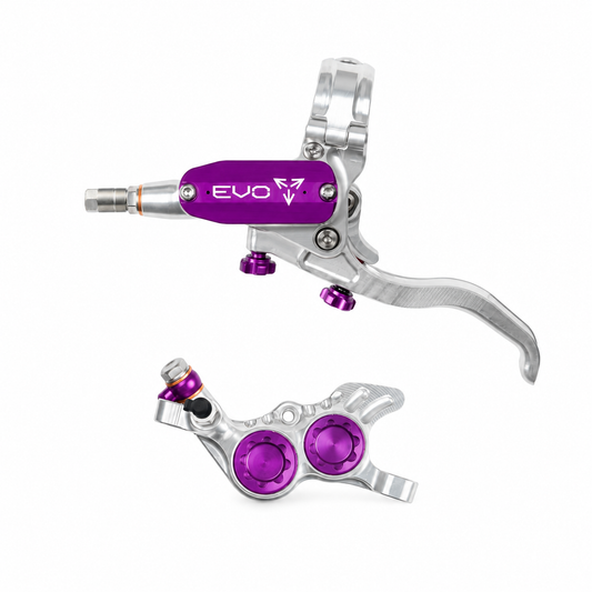 Frein HOPE TECH 4 EVO GR4 Argent/Violet — levier et étrier sur fond blanc