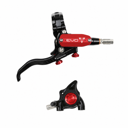 HOPE TECH 4 EVO X2 FM-rem zwart/rood — remhendel en remklauw op witte achtergrond