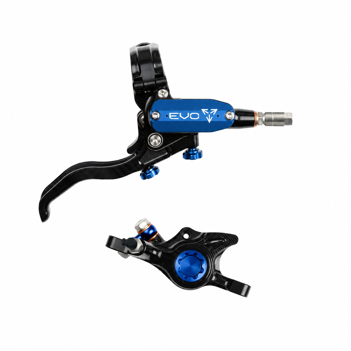 HOPE TECH 4 EVO X2 PM-rem zwart/blauw — remhendel en remklauw op witte achtergrond