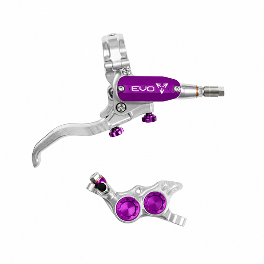 Frein HOPE TECH 4 EVO TR4 Argent/Violet — levier et étrier sur fond blanc