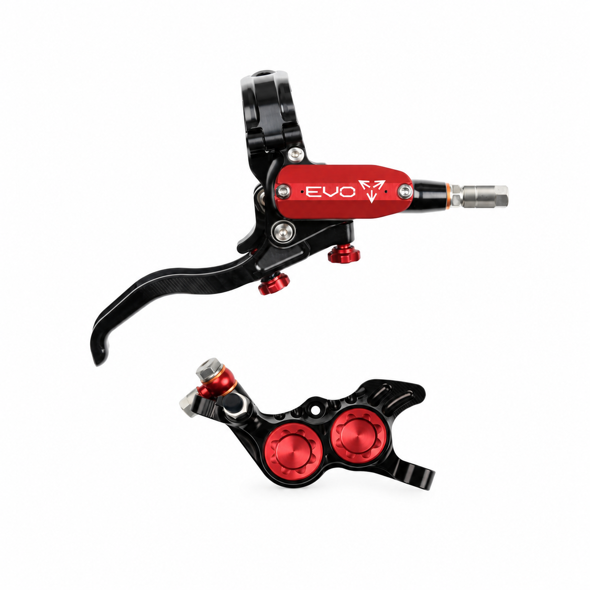 HOPE TECH 4 EVO GR4-rem zwart/rood — remhendel en remklauw op witte achtergrond