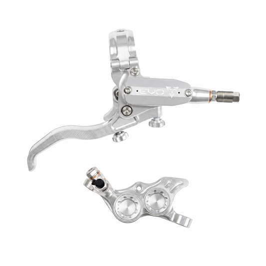HOPE TECH 4 EVO TR4-rem zilver/zilver — remhendel en remklauw op een witte achtergrond