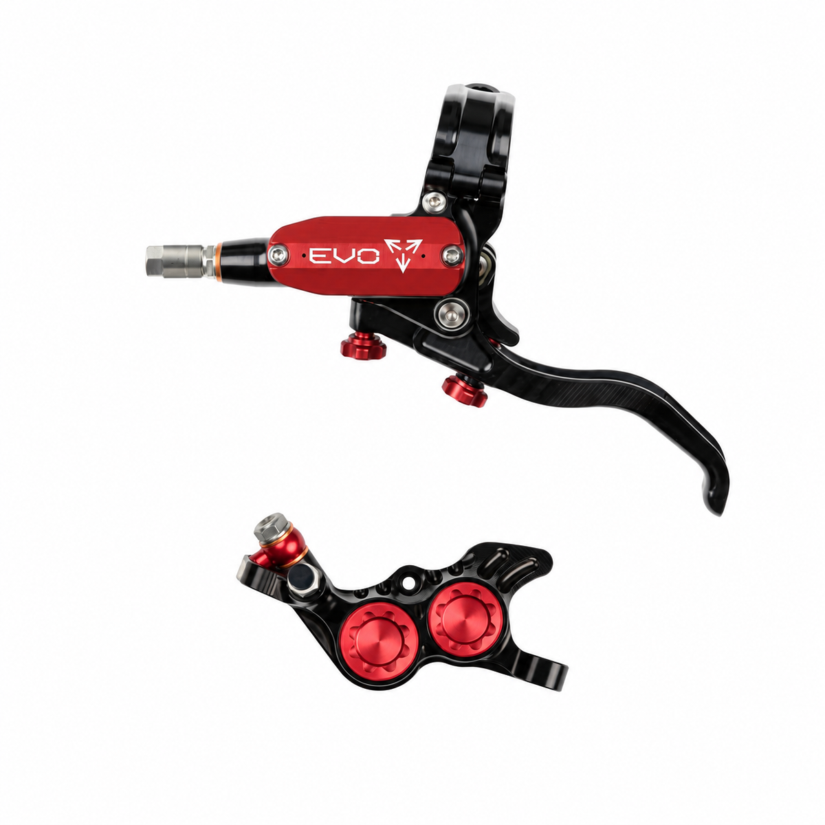 HOPE TECH 4 EVO GR4-rem zwart/rood — remhendel en remklauw op witte achtergrond