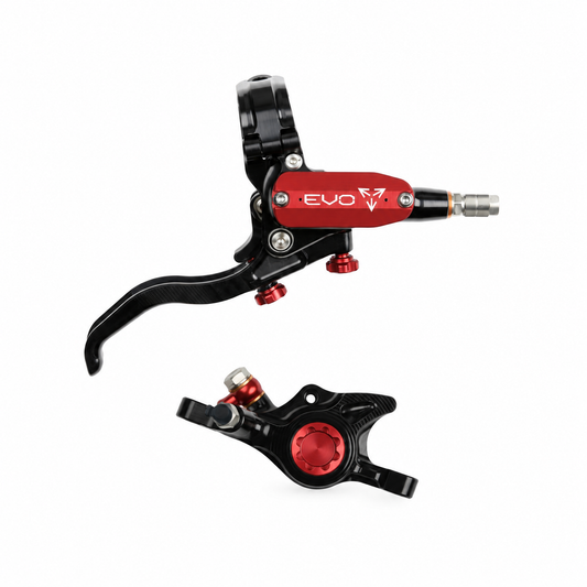 HOPE TECH 4 EVO X2 PM-rem zwart/rood — remhendel en remklauw op een witte achtergrond