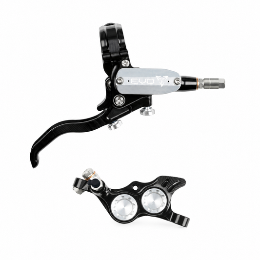 HOPE TECH 4 EVO TR4-rem zwart/zilver — remhendel en remklauw op witte achtergrond