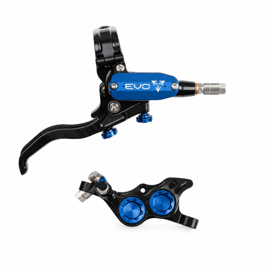 HOPE TECH 4 EVO TR4-rem zwart/blauw — remhendel en remklauw op witte achtergrond