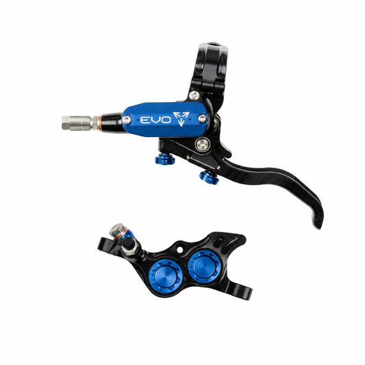 HOPE TECH 4 EVO TR4-rem zwart/blauw — remhendel en remklauw op witte achtergrond