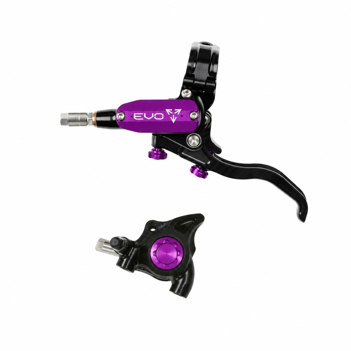 HOPE TECH 4 EVO X2 FM-rem zwart/paars — remhendel en remklauw op witte achtergrond
