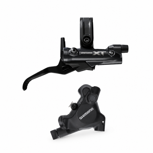 Frein SHIMANO DEORE XT 8200 avec Étrier BR-MT805 FlatMount — levier et étrier sur fond blanc