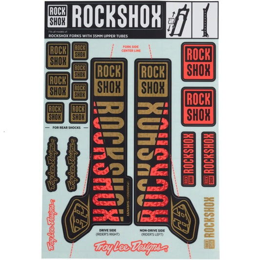 Kit Stickers de Fourche ROCKSHOX TROY LEE DESIGNS 35mm MY18 pour PIKE/LYRIK/YARI/DOMAIN/REVELATION Or/Orange #00.4318.021.000
