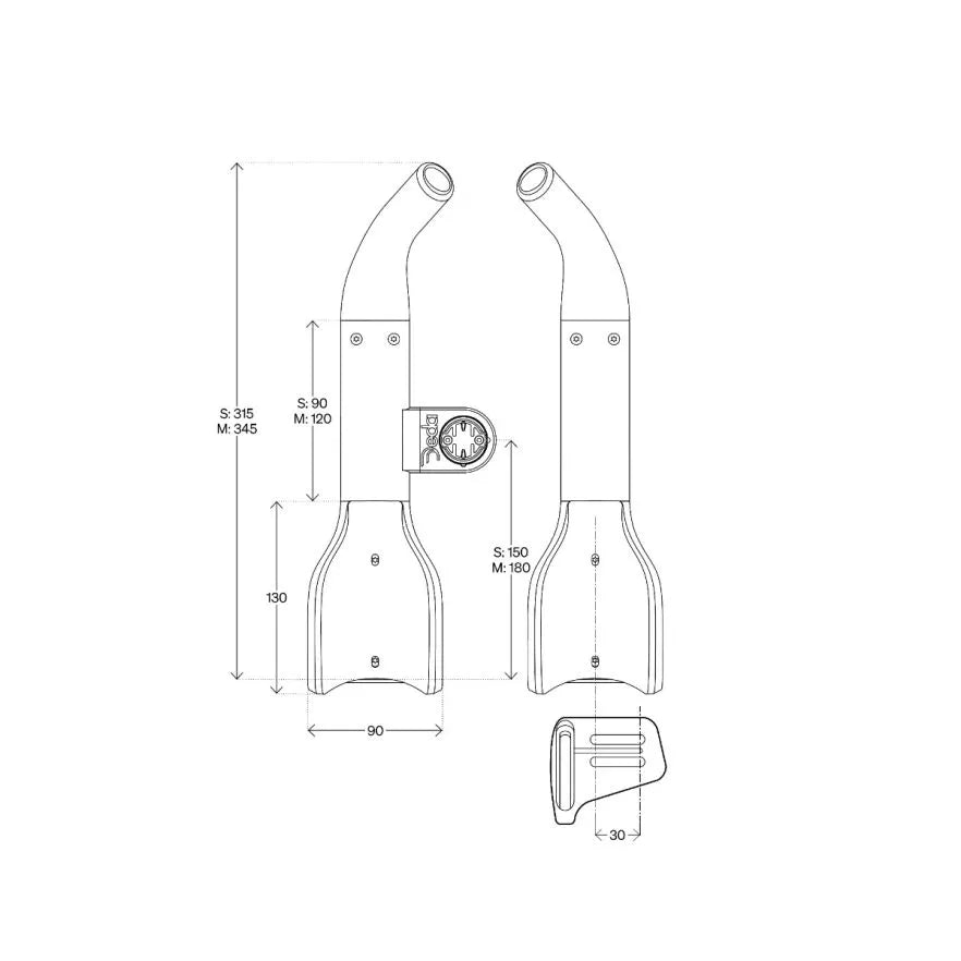 Prolongateurs de Cintre DEDA JET2 HYDRO Alu 345mm Taille M pour Blips Shimano