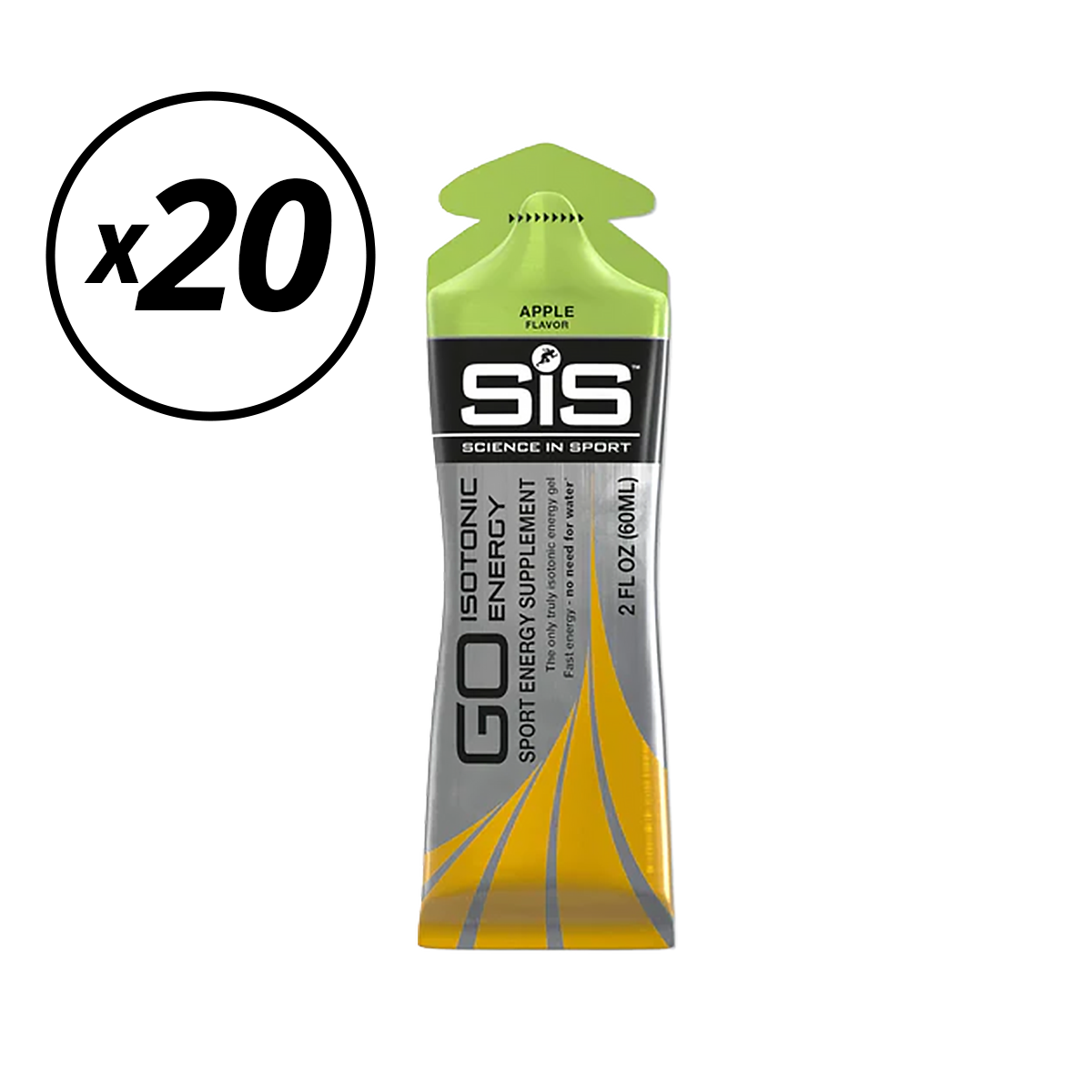 Lot de 20 Gels Énergétique SIS GO ISOTONIC ENERGY (60ml) Pomme DLUO courte